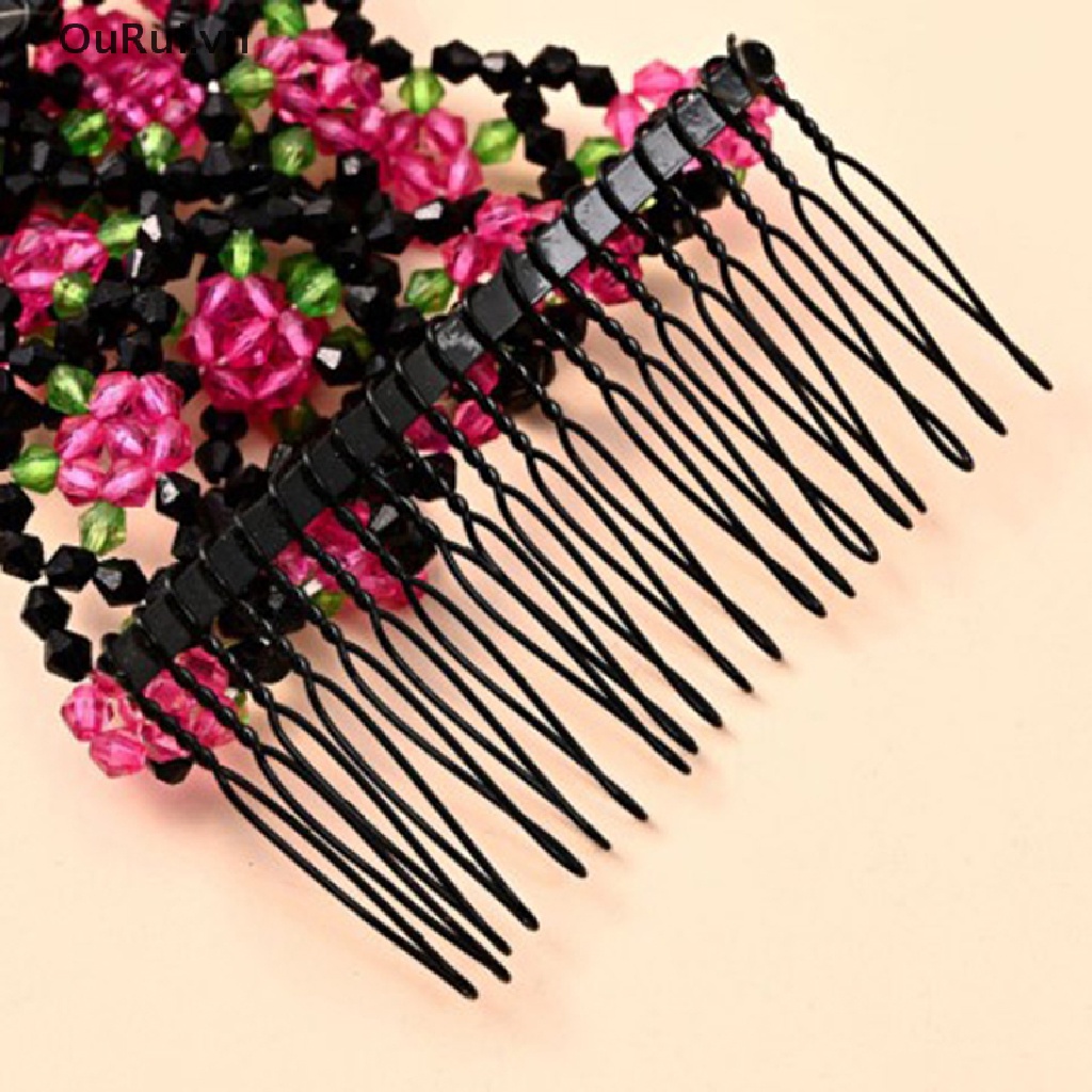 Lược Cài Tóc Co Giãn Đính Hạt Hình Hoa Đáng Yêu