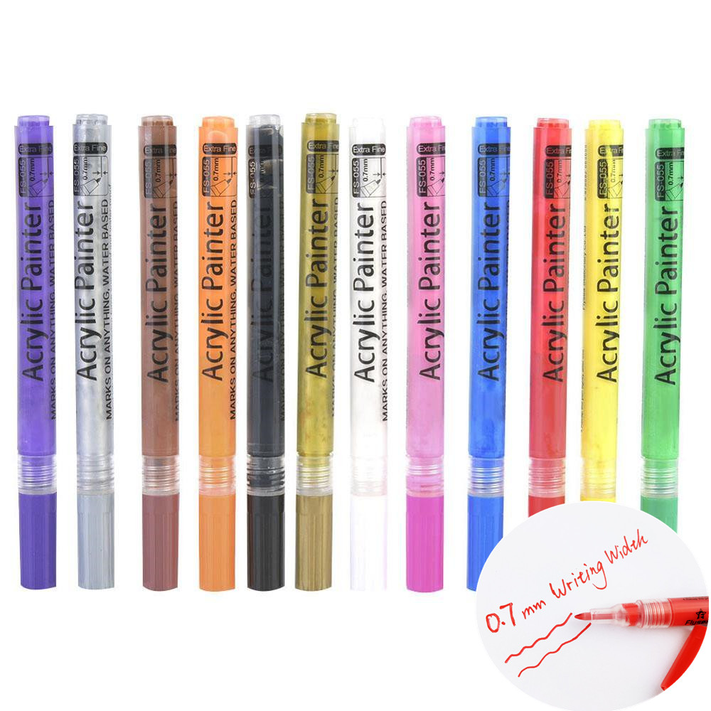 12Colors 0.7mm Acrylic Paint Marker Pen For Students And Painting Enthusiast School Supplies Water-ink Multi Color