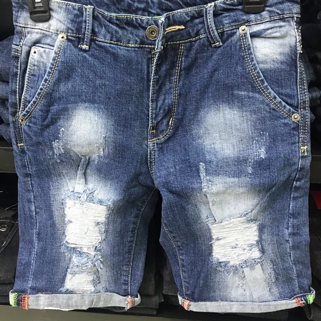 Short jean rách xanh đậm