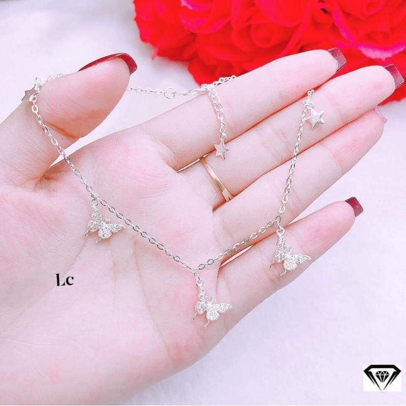 Lắc chân bạc ta 3 con bướm kèm sao mã LC125