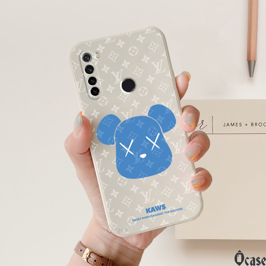 Ốp lưng Xiaomi Redmi Note 8 in hình gấu cạnh viền vuông có bảo vệ camera