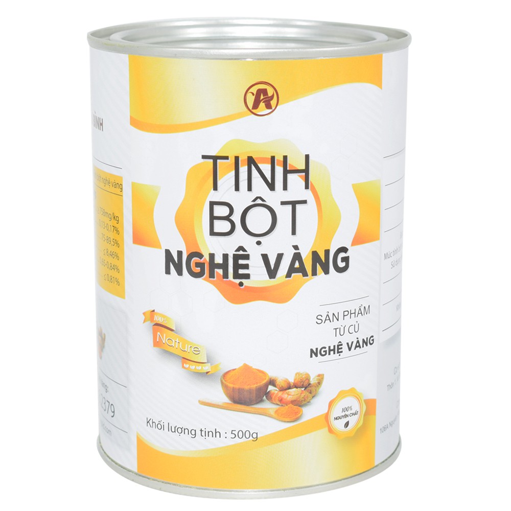 Tinh bột nghệ vàng An Bình hộp 500gr nguyên chất 100% (làm đẹp da)+ Tặng kèm muỗng cafe inox | BigBuy360 - bigbuy360.vn