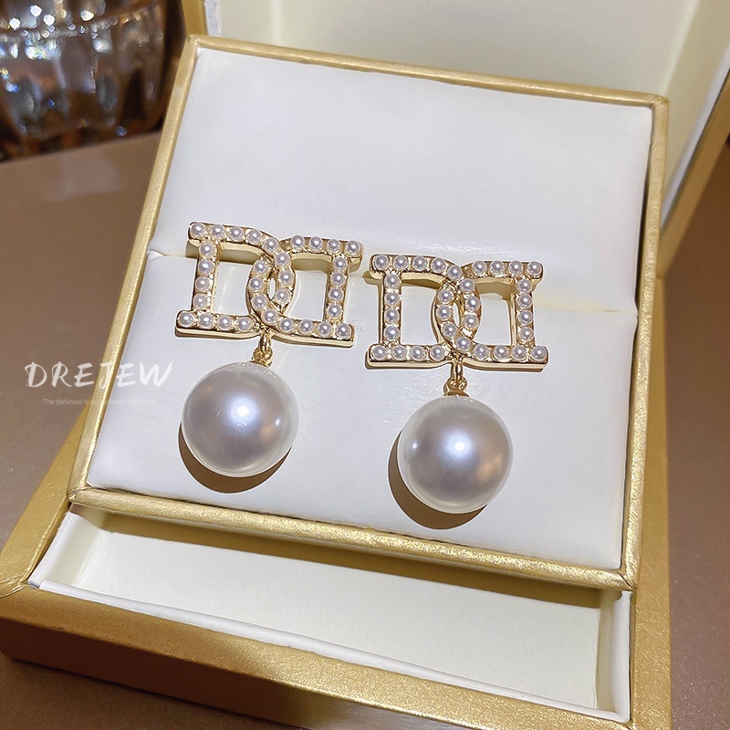 DREJEW Bông tai ngọc trai kim bạc thời trang Pháp Bông tai tính khí OL bông tai cổ điển mới 1
