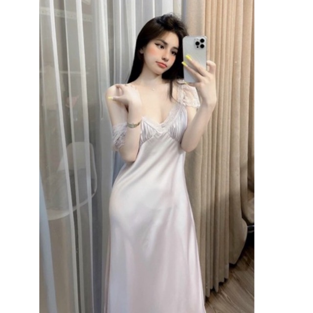 - Váy ngủ lụa cộc tay dáng dài hàng Quảng Châu cao cấp