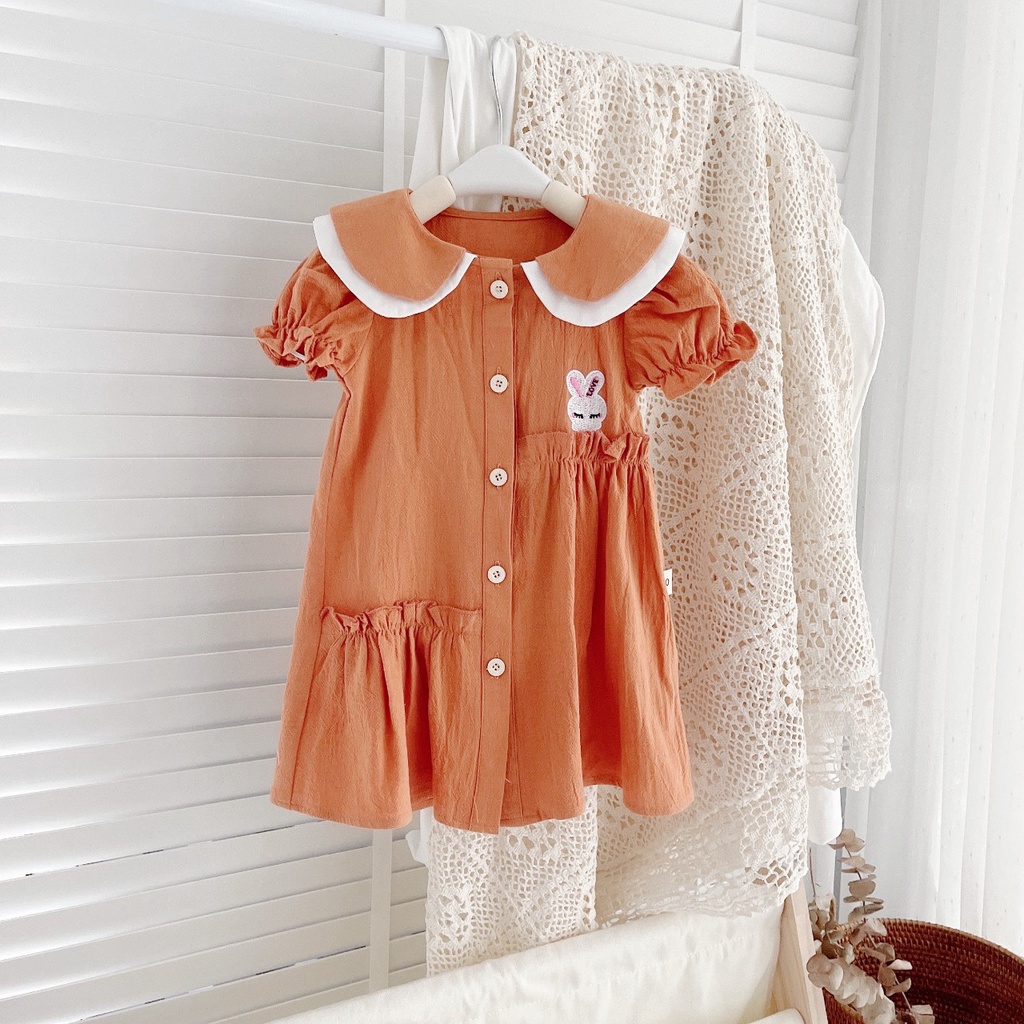 Váy hè cộc tay thêu thỏ cho bé gái 8-21kg (1-6 tuổi )