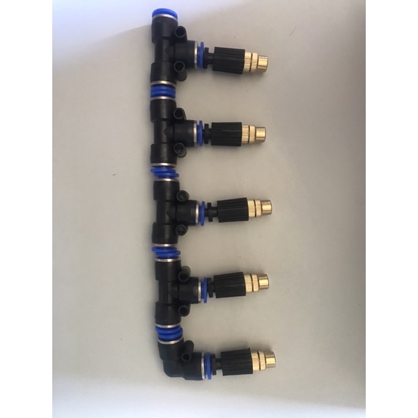 Combo 5 béc đồng và T nối nhanh và co cuối  phun sương xài dây ống 8mm