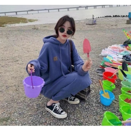 Đầm hoodie dáng rộng phối vải nhung dày phong cách Hàn Quốc thời trang thu đông size M-4XL cho nữ