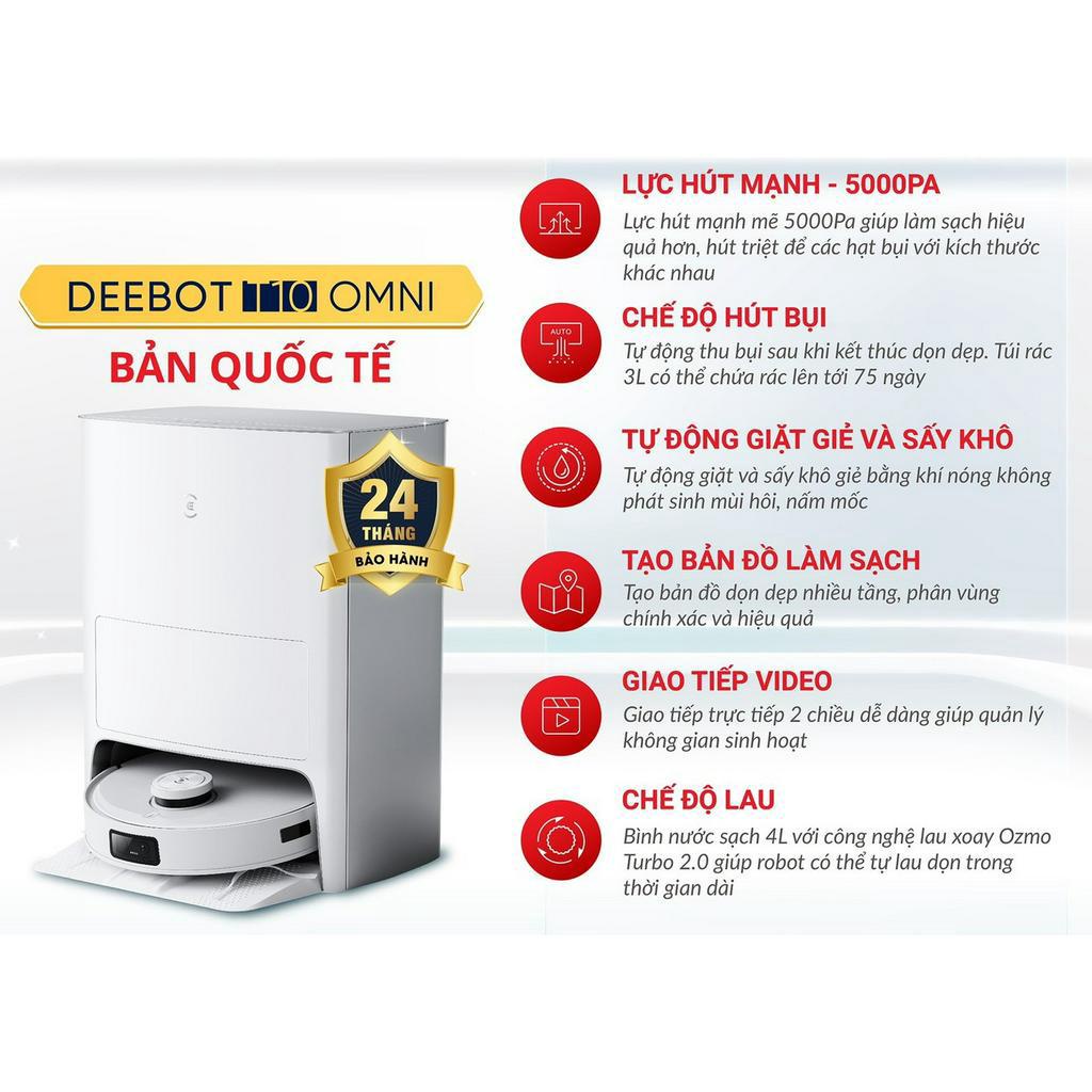 🍀MỚI 2023🍀Robot hút bụi lau nhà Ecovacs Deebot T10 OMNI_Lực hút 5000Pa_Hàng chính hãng_Bảo hành 24 tháng_Bản quốc te