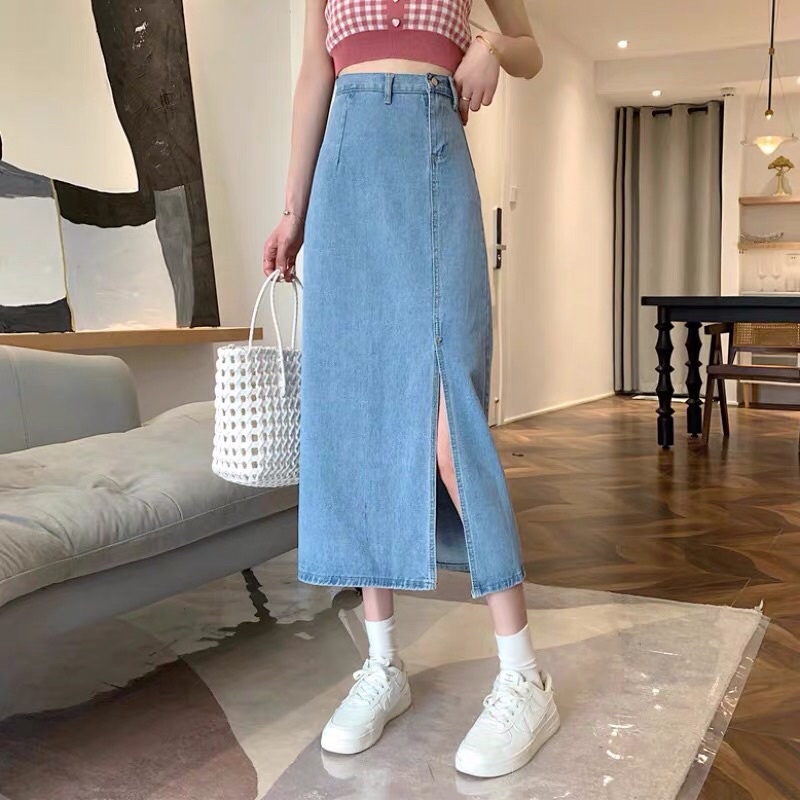 Chân váy jeans xẻ siêu hot