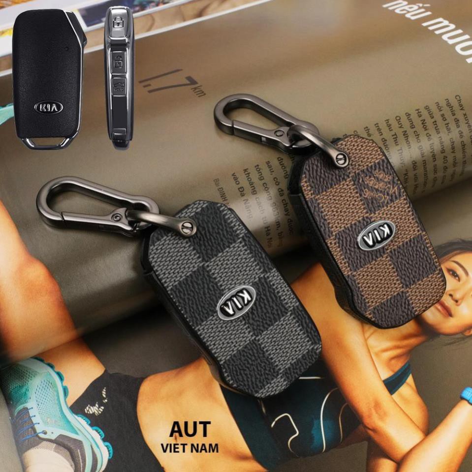 Bao da chìa khóa Smartkey Kia mới 3 nút (Kia Cerato, Sorento, Sedona) da Canvas L .V xẻ túi cao cấp