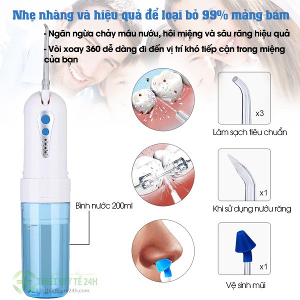 Máy Tăm Nước,Máy Tăm Nước Cầm Tay -Gấp Gọn- Đánh sạch mọi mảng bám cứng đầu