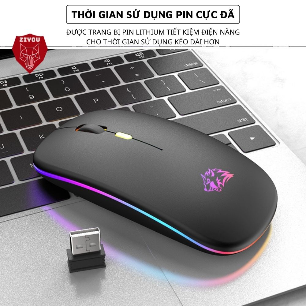 Chuột Không Dây Bluetooth Siêu Mỏng ZIYOU X15 Sử Dụng Pin Sạc Lithium, Có Led RGB, Kết Nối Đa Năng Máy Tính, Laptop, TV