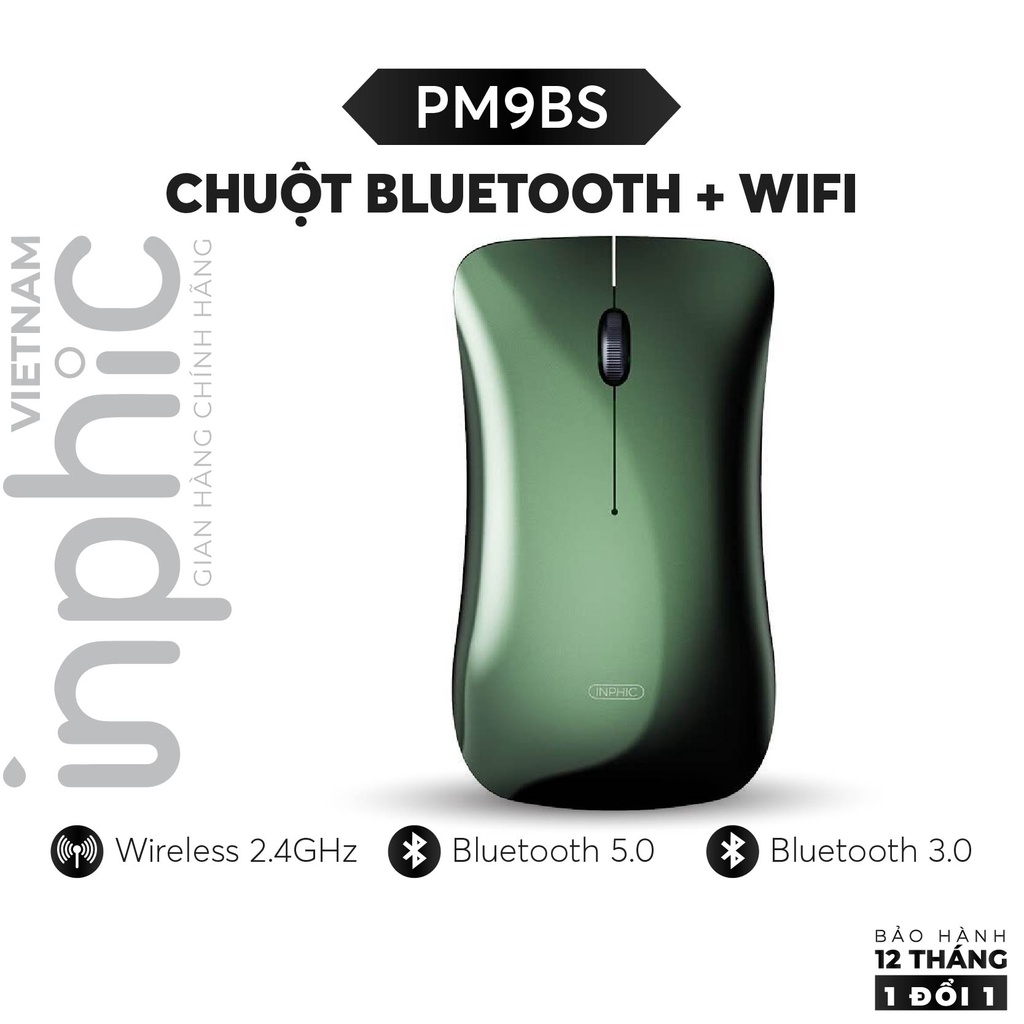 Chuột Bluetooth + Wifi Phong Cách Macbook INPHIC PM9BS Có Thể Sạc Lại (Ba chế độ BT5.0 / 3.0 + 2.4Ghz)