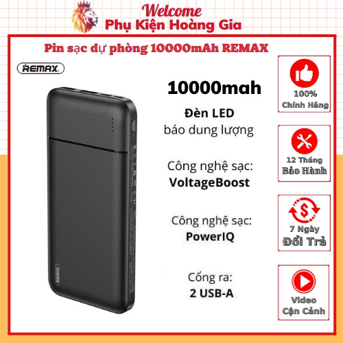 Sạc dự phòng 10000mAh REMAX sạc nhanh lõi Li-polymer 2 cổng QC3.0+1 cổng PD