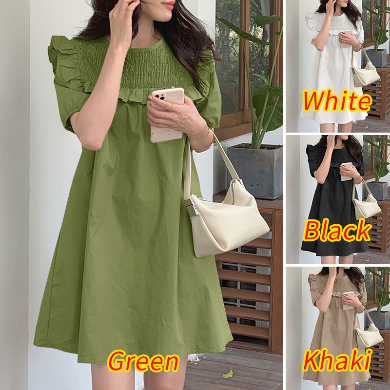 Đầm ZANZEA tay phồng xếp ly phong cách Hàn Quốc thời trang cho nữ
