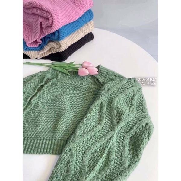 Áo khoác Len croptop hoạ tiết vặn thừng kiểu dài tay TT0309