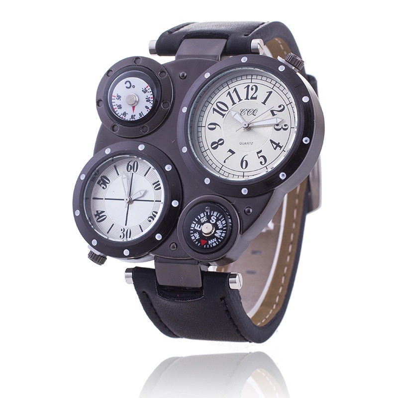 Cross-border foreign trade hot double-movement Men's belt watch outdoor sports thermometer compass quartz watch manufacturer