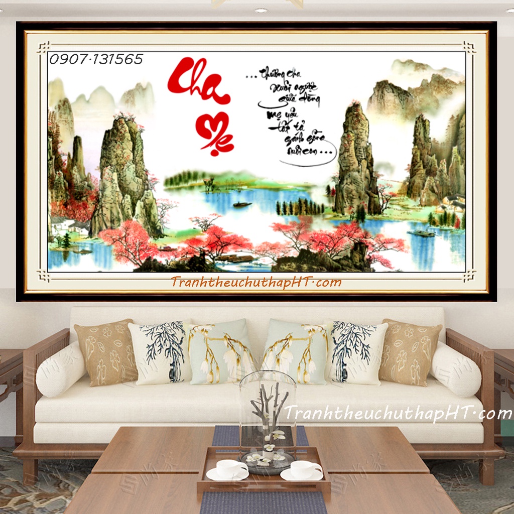 Tranh đính đá tự làm - Tranh thêu chữ thập Cha mẹ LV3456, LV462: 125*60cm - Chưa đính