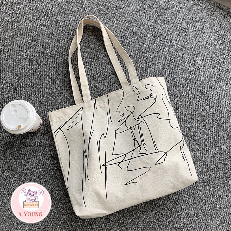 Túi tote thời trang phong cách Ulzzang vải canvas đựng vừa A4 đẹp giá rẻ T1004