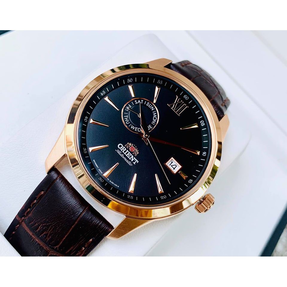 Đồng hồ nam Orient Day Date Black Rose Gold - FAL00004B0 - Máy Automatic - Kính cứng