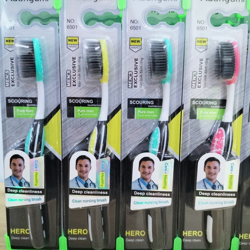 Combo 4 Bàn Chải Đánh Răng Than Tre Hoạt tính HERO Mỹ Loại 1 NO 6501 - An Toàn Tuyệt Đối Cho Sức Khỏe