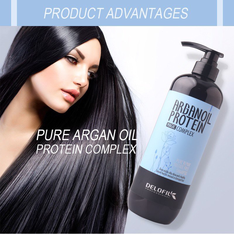 Dầu gội phục hồi dưỡng ẩm DELOFIL 800ml Arganoil Protein Pure Repair cho tóc hư tổn trở lại chắc khỏe, mềm mượt