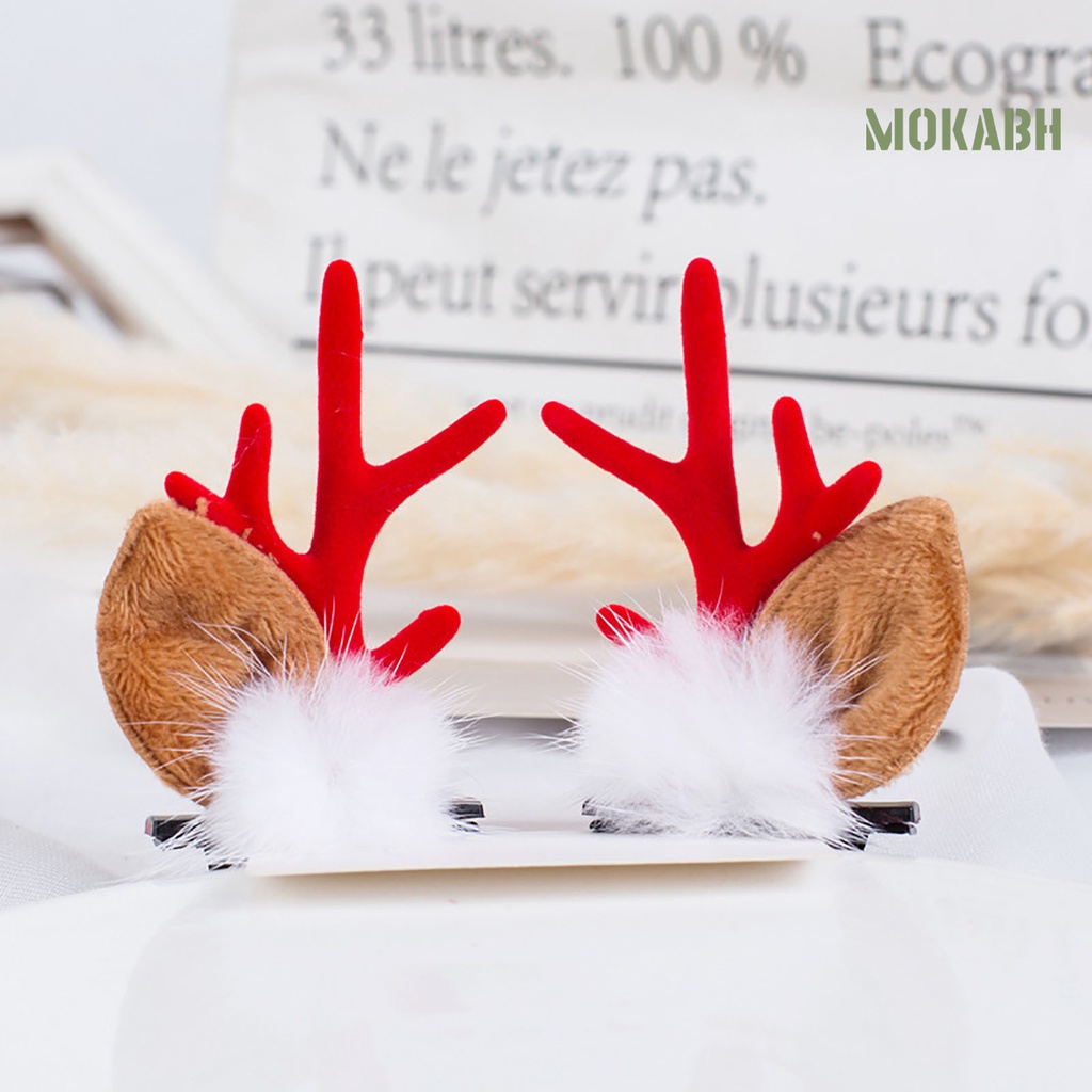 1 Cặp Kẹp Tóc Trang Trí Tai Tuần Lộc Giáng Sinh Dễ Thương Chống Trượt