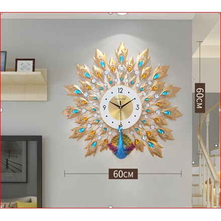 Đồng hồ treo tường chim công vàng Lian512 loại 60cm hàng chính hãng