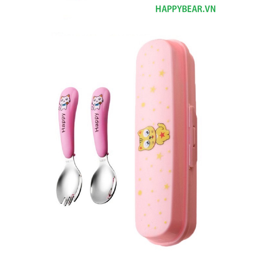 Bộ Thìa Dĩa Tập Ăn Cho Bé HAPPY BEAR - Bộ Đũa Tập Ăn Cho Bé Happy Cat