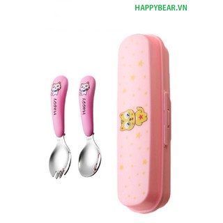 Bộ thìa dĩa tập ăn cho bé happy bear - bộ đũa tập ăn cho bé happy cat