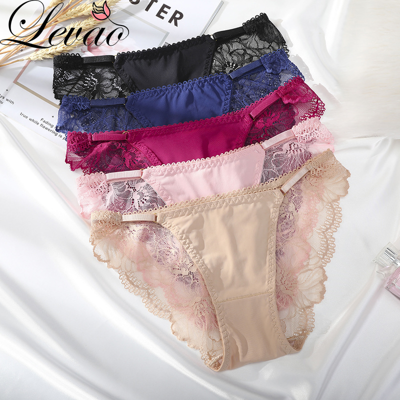 Quần Lót Levao Chất Liệu Lụa Mát Lưng Thấp Phối Ren Thoáng Khí Quyến Rũ Cho Nữ