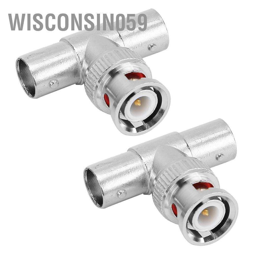 Wisconsin059 2pcs BNC Male to Female Adapter 3 Way Surveillance Video T Connector Splitter