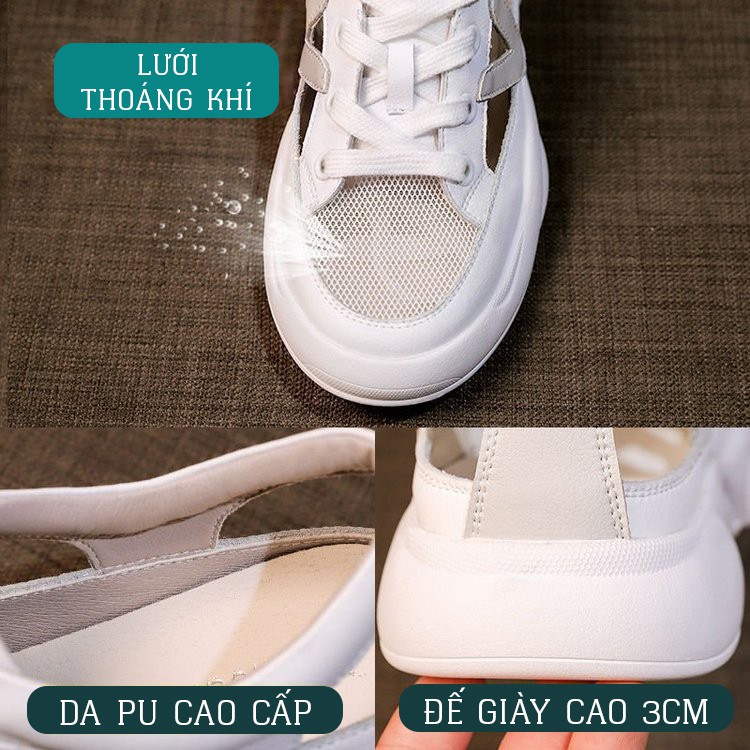 Giày Nữ Bata Phối Lưới Cách Điệu Cao Cấp Phong Cách Hàn Quốc chính hãng Baihui