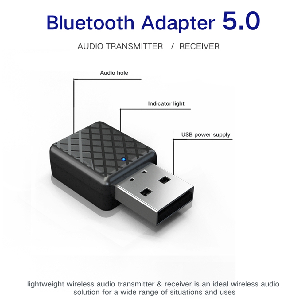 Đầu điều hợp âm thanh thu tín hiệu bluetooth 5.0 cắm AUX 3.5mm và USB