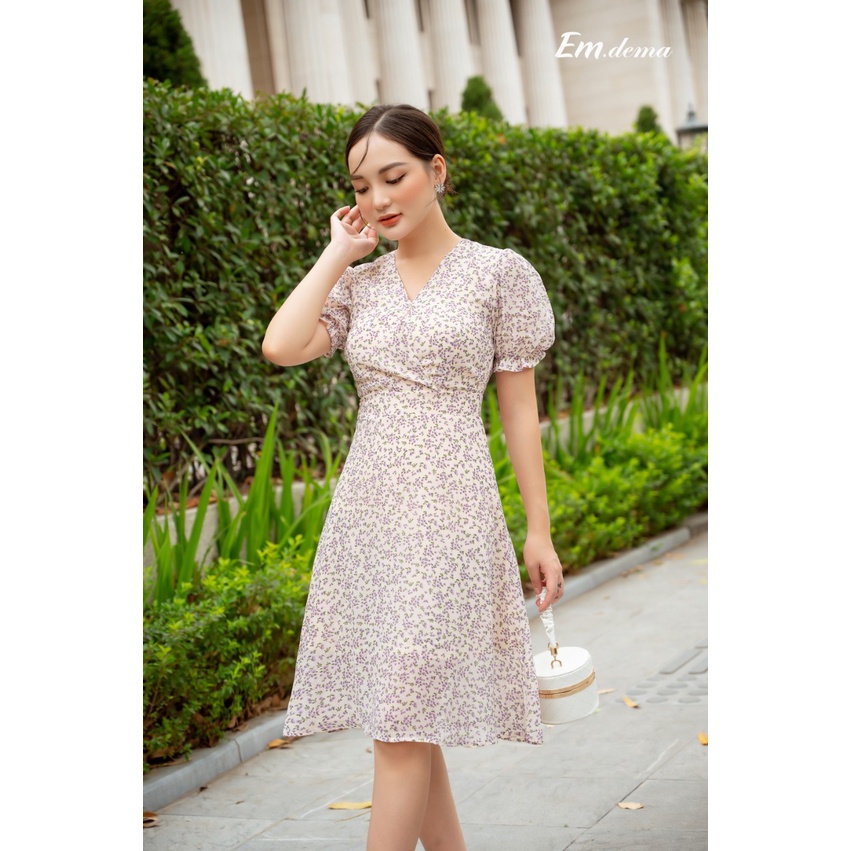 Váy đầm công sở hoa nhí tím ❤ EMDEMA ❤vải mát mịn, thoáng mát, thướt tha