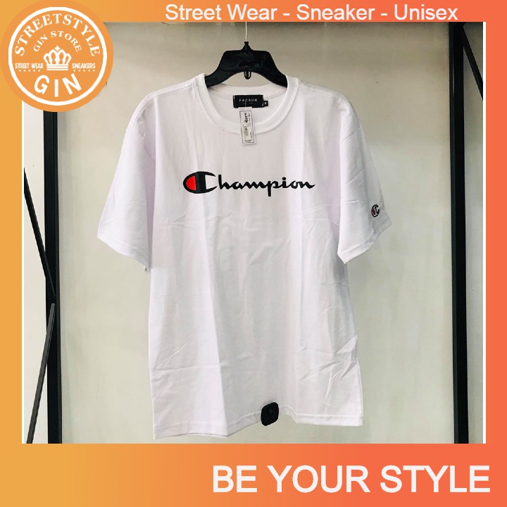 ÁO THUN CHAMPION TRẮNG PHONG CÁCH UNISEX - KÈM ẢNH THẬT(GIN STORE)