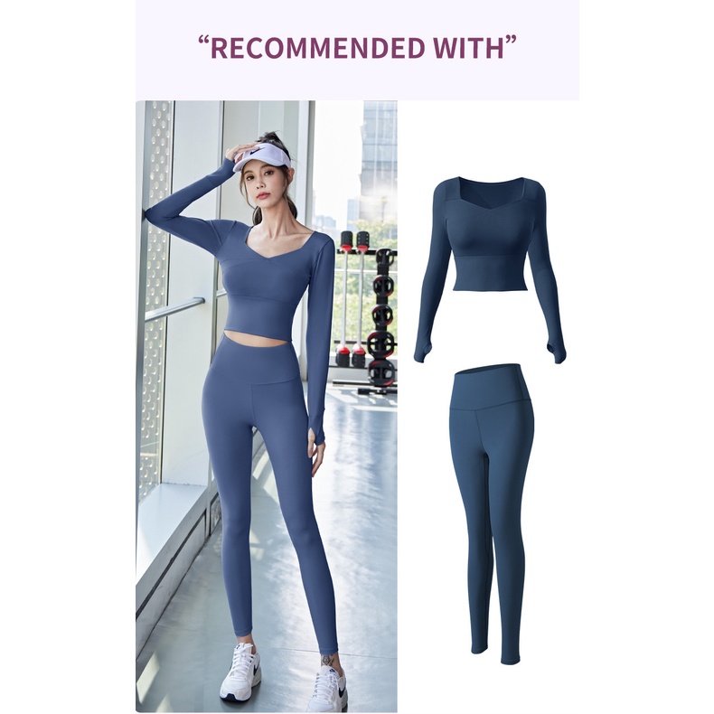 Đồ tập gym nữ, Set Đồ Thể Thao Gồm Áo Bra + Quần Dài 2XL Eo Hẹp Tay Dài Thoáng Khí Nhanh Khô Cho Nữ