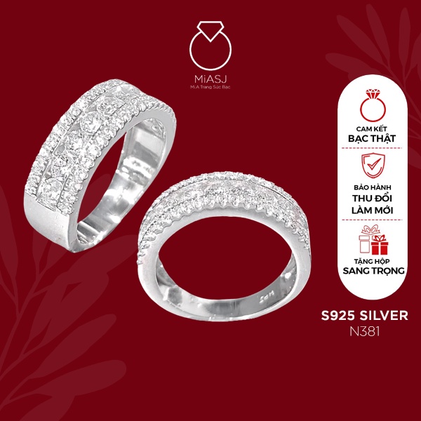 Nhẫn nữ bạc Ý S925 MiASJ thân dày dặn nạm đá cao cấp N381