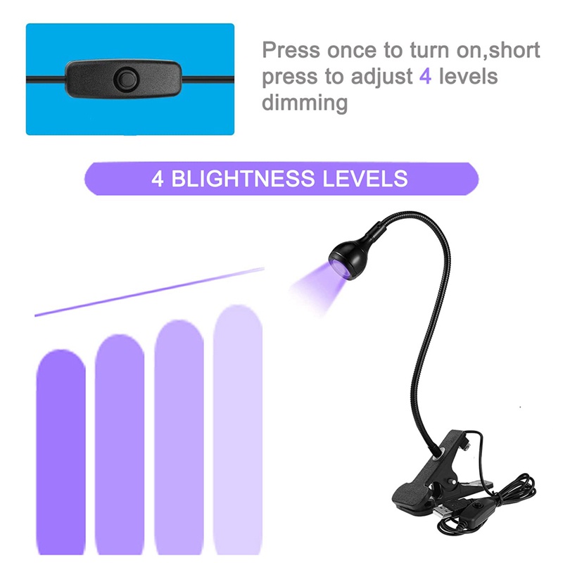 Đèn chiếu sáng điện thoại USB Led UV Keo dán , Đèn Led UV cho móng Gel . Kẹp có thể di chuyển Đèn bàn linh hoạt để sửa chữa di động