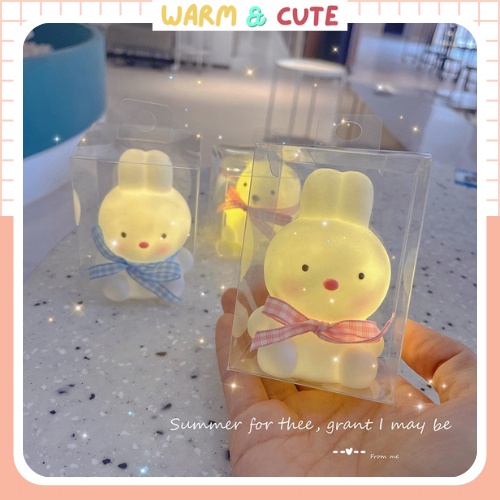 Đèn Ngủ Led Mini Không Dây Để Bàn trang trí phòng Hình Vịt Trắng, Gấu Đeo Nơ Siêu Dễ Thương Warm&Cute LA03