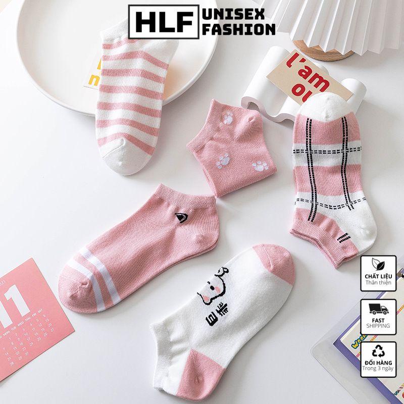 Tất vớ nữ Cotton cổ tròn in thỏ hồng, tất vớ cổ ngắn HLFashion