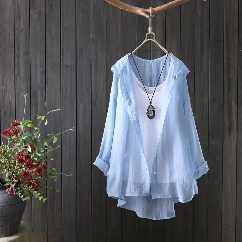 Áo Sơ Mi Trắng Dáng Rộng Tay Dài Có Mũ Trùm Đầu Chống Nắng Mùa Hè Hàng Mới Dành Cho Bạn Nữ 2021 | BigBuy360 - bigbuy360.vn