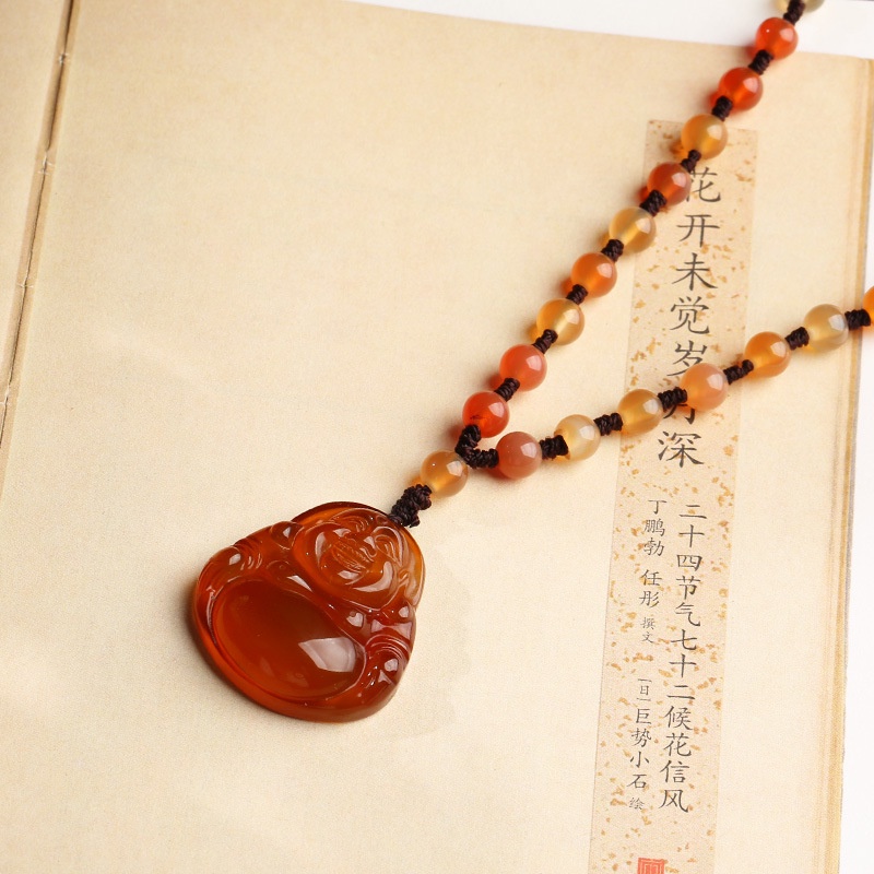 Dây Chuyền Dáng Dài Mặt Hình Phật Di Lặc Maitreya Màu Đỏ Phong Cách Dân Tộc Retro Thời Trang Mùa Hè Mới