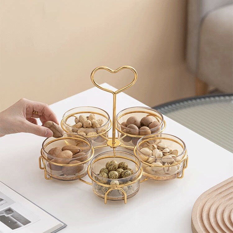 Khay đựng bánh kẹo tết đựng mứt tay cầm trái tim khung kim loại cao cấp - VS101