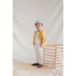 Set quần áo vest bé trai màu vàng murtard