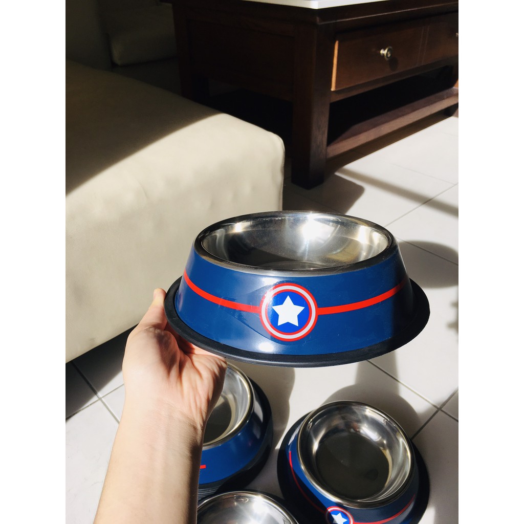 Bát ăn Inox Cao Cấp Captain Marvel Cho Chó Mèo - Đế Chống Trượt - Size 22cm