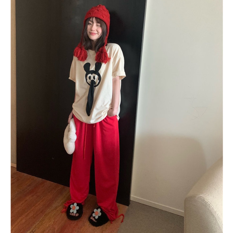 Áo Thun Cổ Tròn Dáng Rộng In Hình Mickey Vui Nhộn Thời Trang Mùa Hè Hàn Quốc Cho Nữ Plus Size