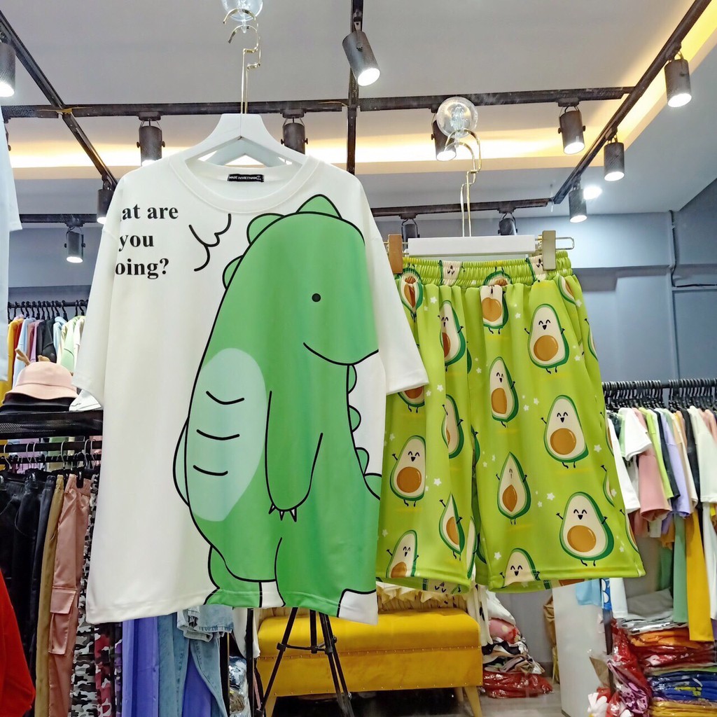 Set đồ bộ hoạt hình ❤️ Bộ mặc nhà Cartoon KHỦNG LONG DOING form rộng Freesize Unisex nam nữ Molly Fashion