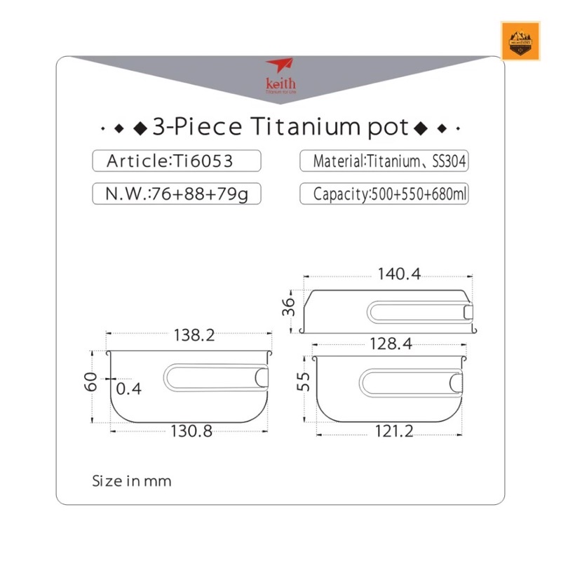 Bộ nồi 3 món keith titanium Ti6053