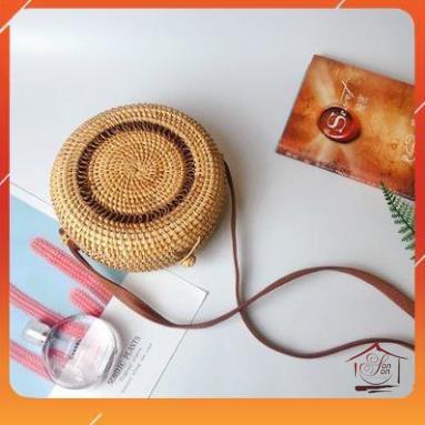 Túi mây đan thủ công hình trống viền Ovan - đeo vai - phong cách Vintage